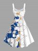 Plus Size Tropical Leaf Flowers Colorblock Print Hawaii Tank Dress -  