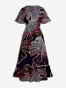 Robe Cache-Coeur Mi-longue à Imprimé Feuille Tropicale Grande Taille - Rouge foncé 5X