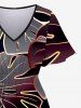Robe Cache-Coeur Mi-longue à Imprimé Feuille Tropicale Grande Taille - Rouge foncé 5X