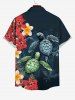 Plus Size Tropical Flowers Turtle Print Buttons Pocket Hawaii Shirt For Men -  