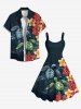 Plus Size Tropical Flowers Turtle Print Buttons Pocket Hawaii Shirt For Men -  