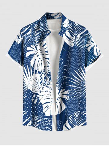 Plus Size Tropical Leaf Dots Print Buttons Pocket Hawaii Shirt For Men - BLUE - 4XL