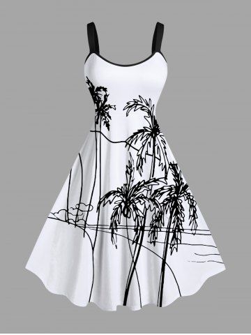 Plus Size Coconut Tree Highway Hand-painted Two Tone Print Hawaii A Line Tank Dress