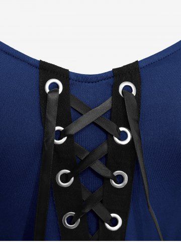 Plus Size Medieval Renaissance Grommets Lace Up Mesh Bell Sleeves Buckle Belt Dress