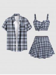Plaid Print Plus Size Shirts Swimsuit Matching Outfit For Couples -  