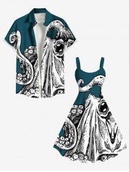 Octopus Print Plus Size Matching Beach Outfit For Couples -  