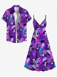 Tropical Leaf Flower Pineapple Print Plus Size Matching Hawaii Beach Outfit For Couples -  