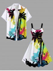 Coconut Tree Painting Graffiti Print Plus Size Matching Hawaii Beach Outfit For Couples -  