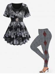 Haut Grande Taille Déchiré Tie-Dye et Débardeur Imprimé Journal - Noir 