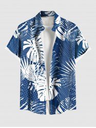 Plus Size Tropical Leaf Dots Print Buttons Pocket Hawaii Shirt For Men -  