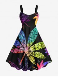 Plus Size Colorful Maple Floral Pattern Print Hawaii Tank Dress -  