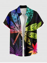 Plus Size Colorful Maple Floral Pattern Print Buttons Pocket Hawaii Shirt For Men -  