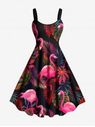Plus Size Tropical Leaf Flamingo Print Hawaii Tank Dress -  