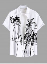 Chemise Grande Taille Imprimé Arbre Noix de Coco Peint à la Main à Deux Tons - Blanc S