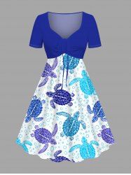 Plus Size Turtle Bubble Print Cinched Hawaii Dress -  
