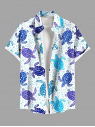 Chemise Imprimé Tortue Marine avec Poches à Boutons Grande Taille pour Homme - Bleu Ciel M