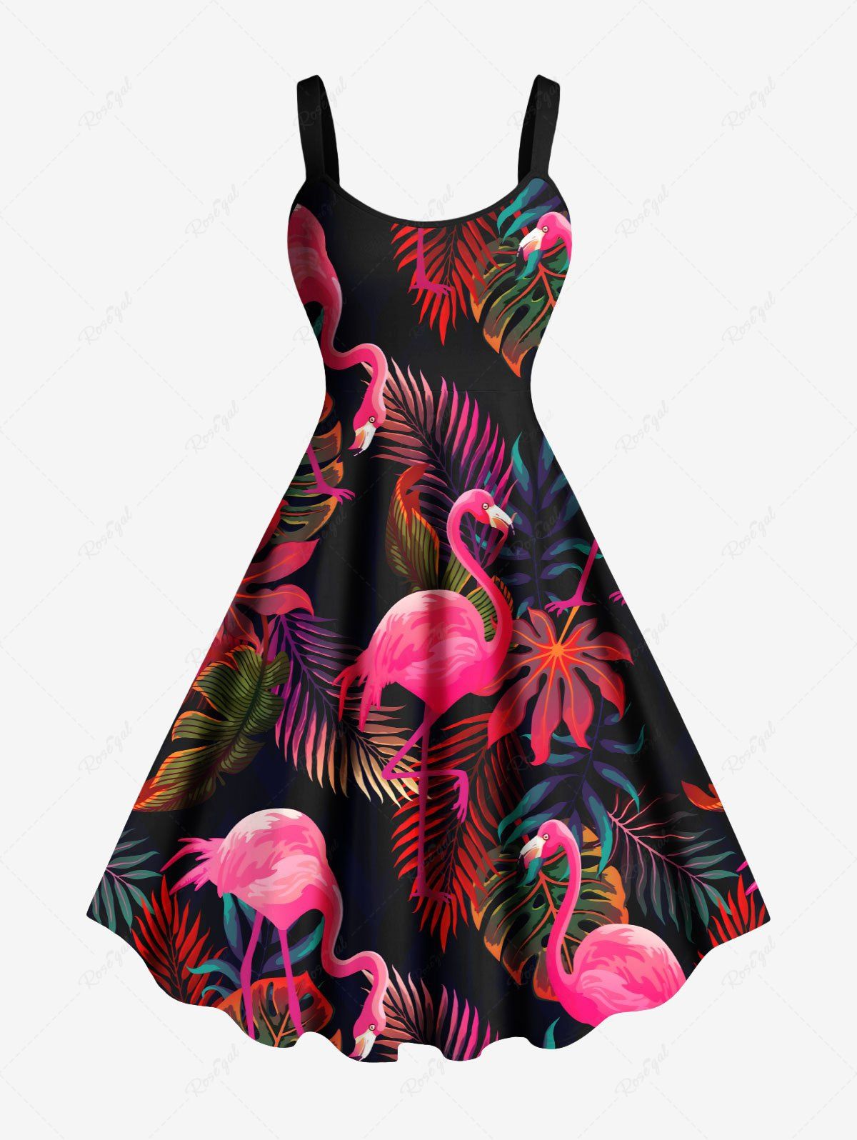 Robe Débardeur Hawaïen Flamant et Feuille Tropicale Imprimés de Grande Taille Rose clair 6X