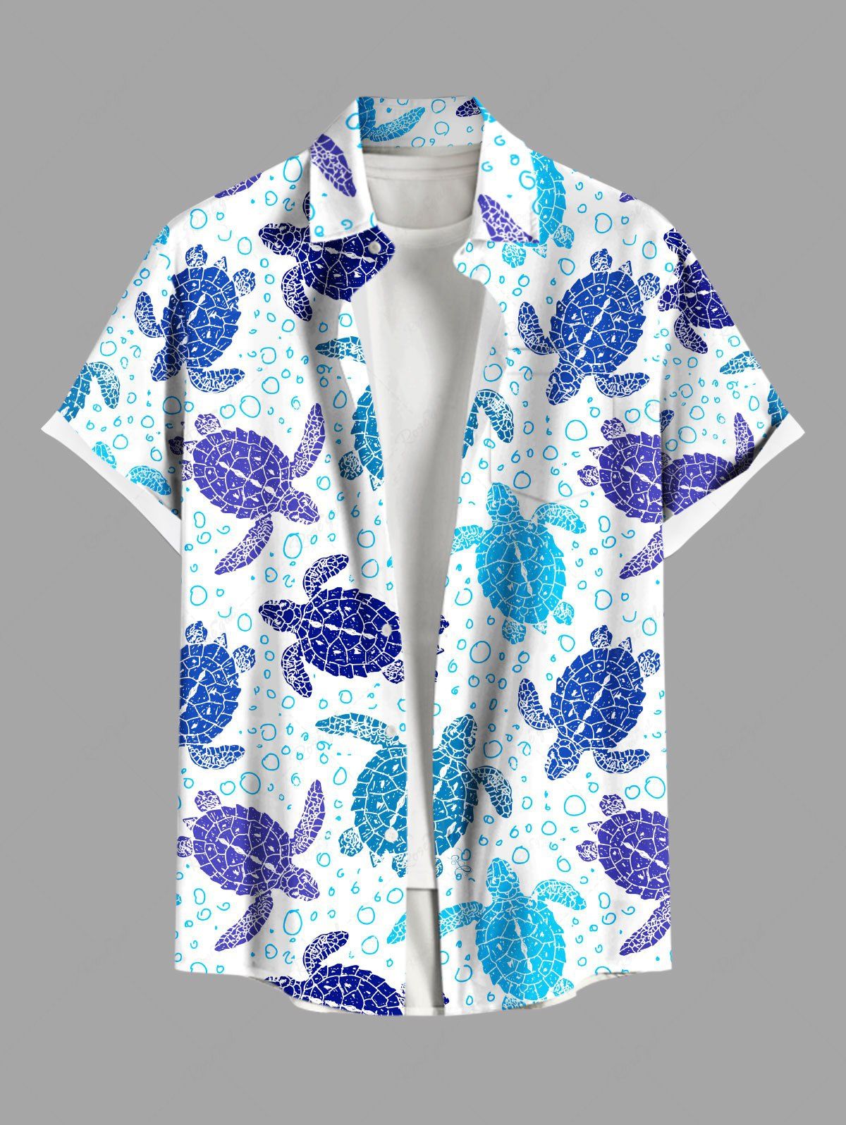 New Plus Size Turtle Bubble Print Buttons Pocket Hawaii Shirt For Men  