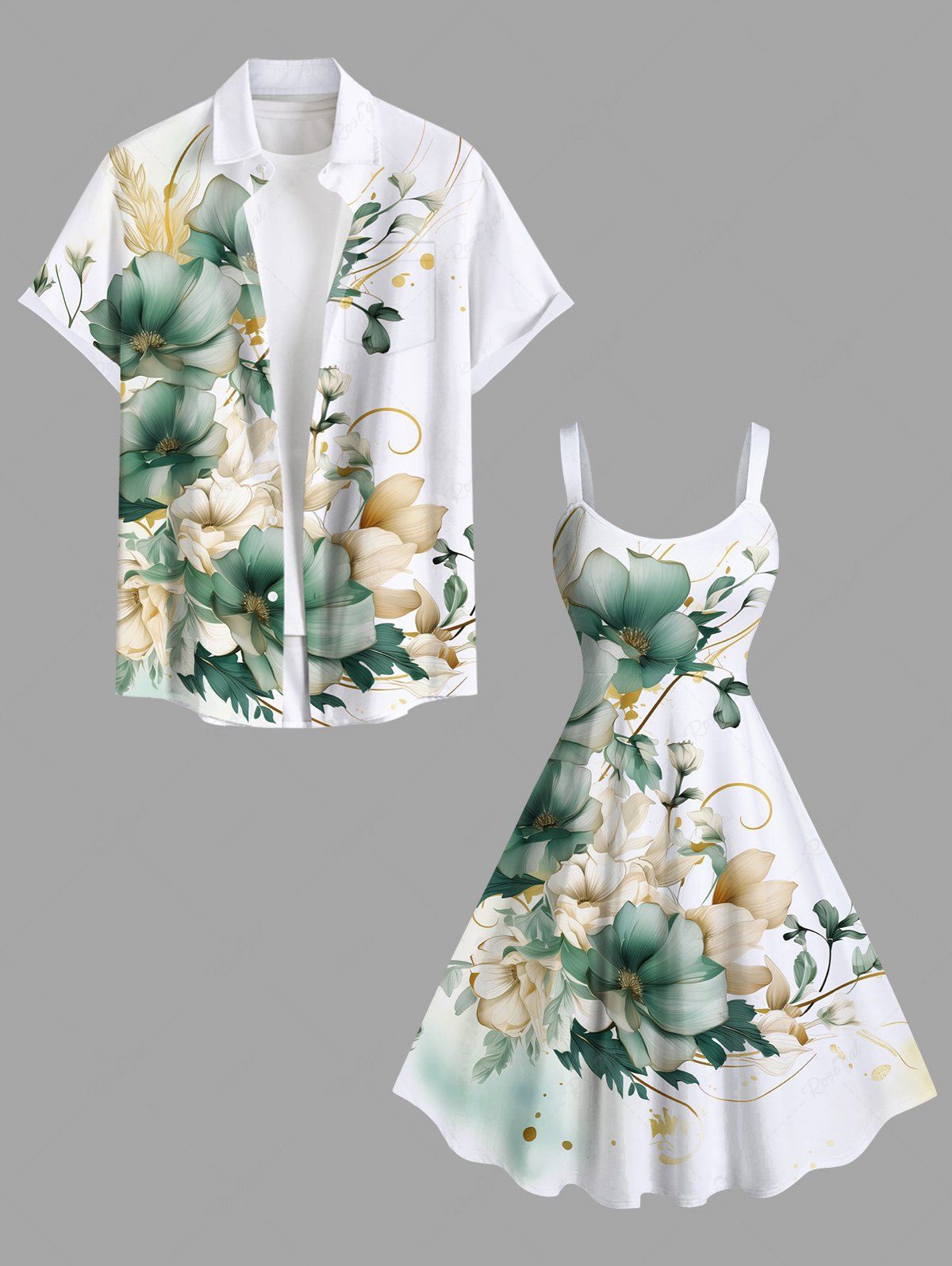 Cheap Flowers Leaf Ombre Print Plus Size Matching Hawaii Beach Outfit For Couples  