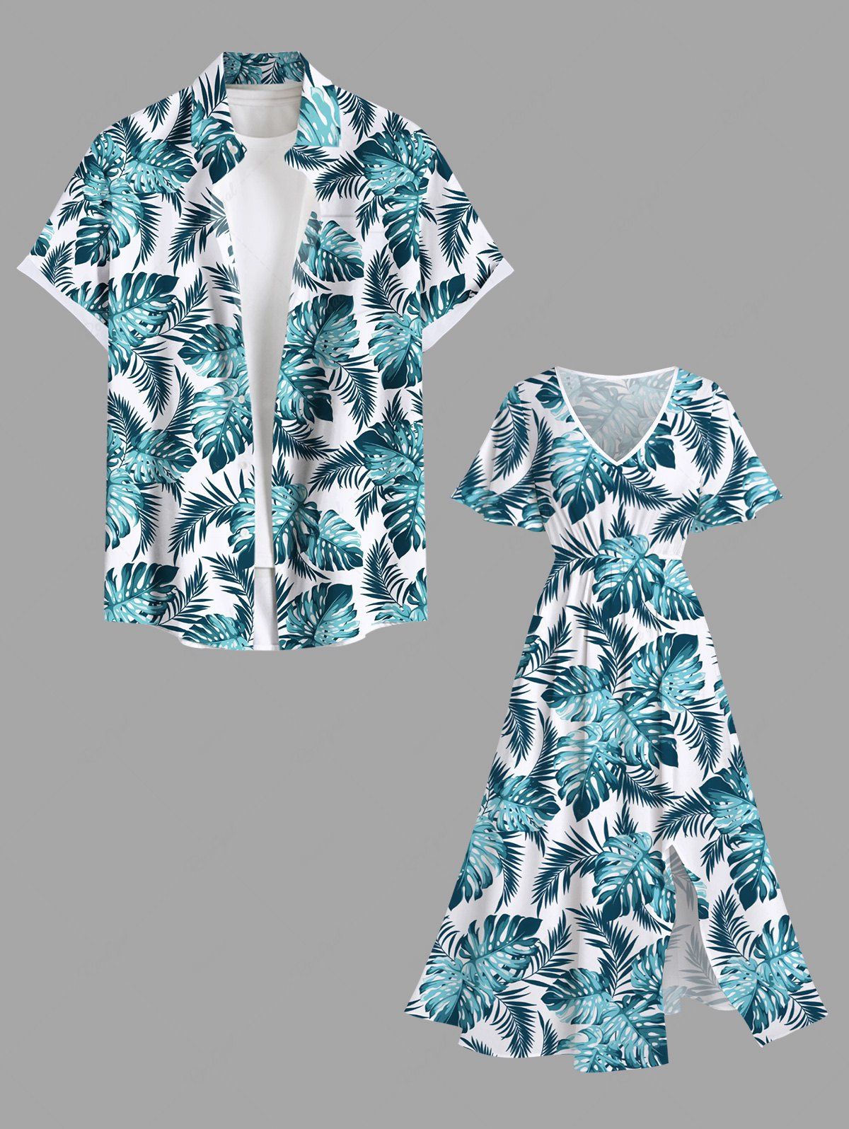 Costume de Plage Grande Taille Imprimé à Feuilles Tropicales Bleu 