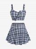 Plaid Print Plus Size Shirts Swimsuit Matching Outfit For Couples -  