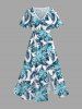 Costume de Plage Grande Taille Imprimé à Feuilles Tropicales - Bleu 
