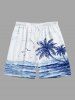 Contrastant Imprimé Nuage et Cocotier Tropicale Grande Taille pour la Plage - Bleu profond 