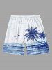 Contrastant Imprimé Nuage et Cocotier Tropicale Grande Taille pour la Plage - Bleu profond 