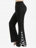Plus Size Split Lace Up Side Grommet Topstitching Pockets Flare Pants -  