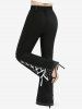 Plus Size Split Lace Up Side Grommet Topstitching Pockets Flare Pants -  