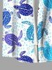 Chemise Imprimé Tortue Marine avec Poches à Boutons Grande Taille pour Homme - Bleu Ciel M