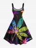 Plus Size Colorful Maple Floral Pattern Print Hawaii Tank Dress -  