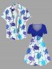 Robe Hawaii Tortue Imprimée de Grande Taille - Bleu Ciel L