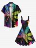 Plus Size Colorful Maple Floral Pattern Print Hawaii Tank Dress -  