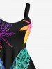 Plus Size Colorful Maple Floral Pattern Print Hawaii Tank Dress -  