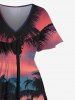 Plus Size Coconut Tree Ombre Sky Seascape Print Split Hawaii Midi Dress -  