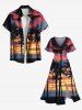 Plus Size Coconut Tree Ombre Sky Seascape Print Split Hawaii Midi Dress -  