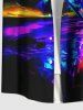 Plus Size Galaxy Colorful Coconut Tree Seascape Print Buttons Pocket Hawaii Shirt For Men -  