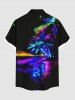 Plus Size Galaxy Colorful Coconut Tree Seascape Print Buttons Pocket Hawaii Shirt For Men -  