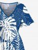 Robe Mi-Longue Hawaïen Fendue Feuille Tropicale Imprimée de Grande Taille - Bleu 1X