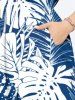 Robe Mi-Longue Hawaïen Fendue Feuille Tropicale Imprimée de Grande Taille - Bleu 1X