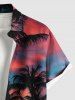 Plus Size Coconut Tree Ombre Sky Seascape Print Buttons Pocket Hawaii Shirt For Men -  