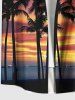Plus Size Coconut Tree Ombre Sky Seascape Print Buttons Pocket Hawaii Shirt For Men -  