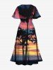 Robe Mi-Longue Hawaïen Fendue Cocotier et Ciel Imprimés de Grande Taille - Multi-A 6X