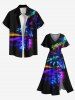 Plus Size Galaxy Colorful Coconut Tree Seascape Print Split Hawaii Midi Dress -  