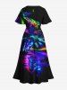 Plus Size Galaxy Colorful Coconut Tree Seascape Print Split Hawaii Midi Dress -  