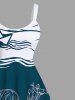Robe Pin-Up Grande Taille Imprimé Trèfle et Verre de Vin - Vert profond M