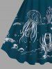 Plus Size Lellyfish Wine Glass Sailboat Sea Wave Print Hawaii A Line Tank Dress -  