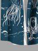 Plus Size Lellyfish Wine Glass Sailboat Sea Wave Print Hawaii Button Pocket Shirt For Men -  