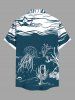 Chemise de Lumière Inséré Verre de Vin et Vague D'Océan Boutonnée avec Poche de Grande Taille pour Hommes - Vert profond 3XL